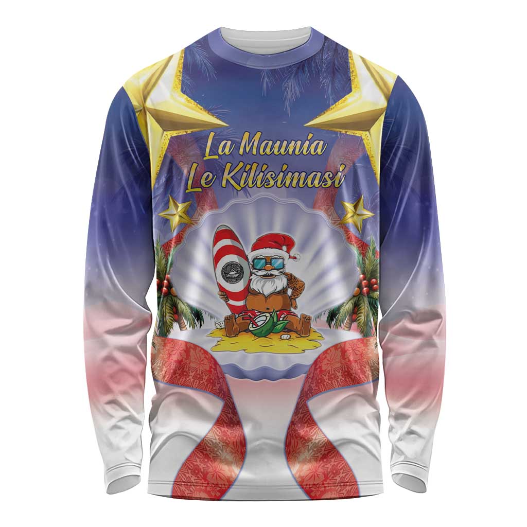 American Samoa Christmas Long Sleeve Shirt Seashell Santa Beach Vibes - Polynesian Pride