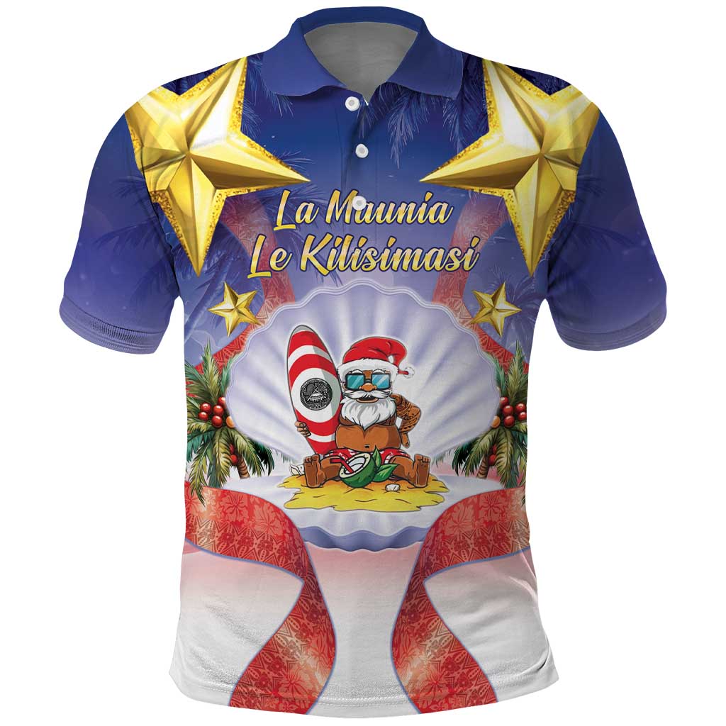 American Samoa Christmas Polo Shirt Seashell Santa Beach Vibes - Polynesian Pride