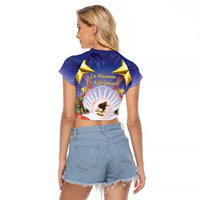 American Samoa Christmas Raglan Cropped T Shirt Seashell Santa Beach Vibes - Polynesian Pride