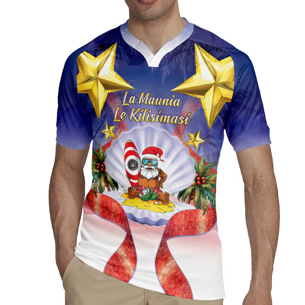 American Samoa Christmas Rugby Jersey Seashell Santa Beach Vibes - Polynesian Pride