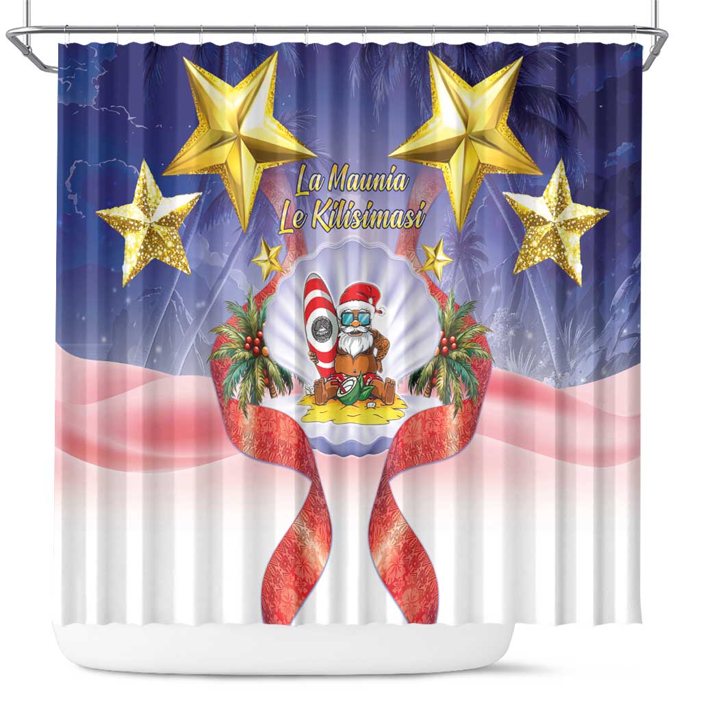 American Samoa Christmas Shower Curtain Seashell Santa Beach Vibes - Polynesian Pride