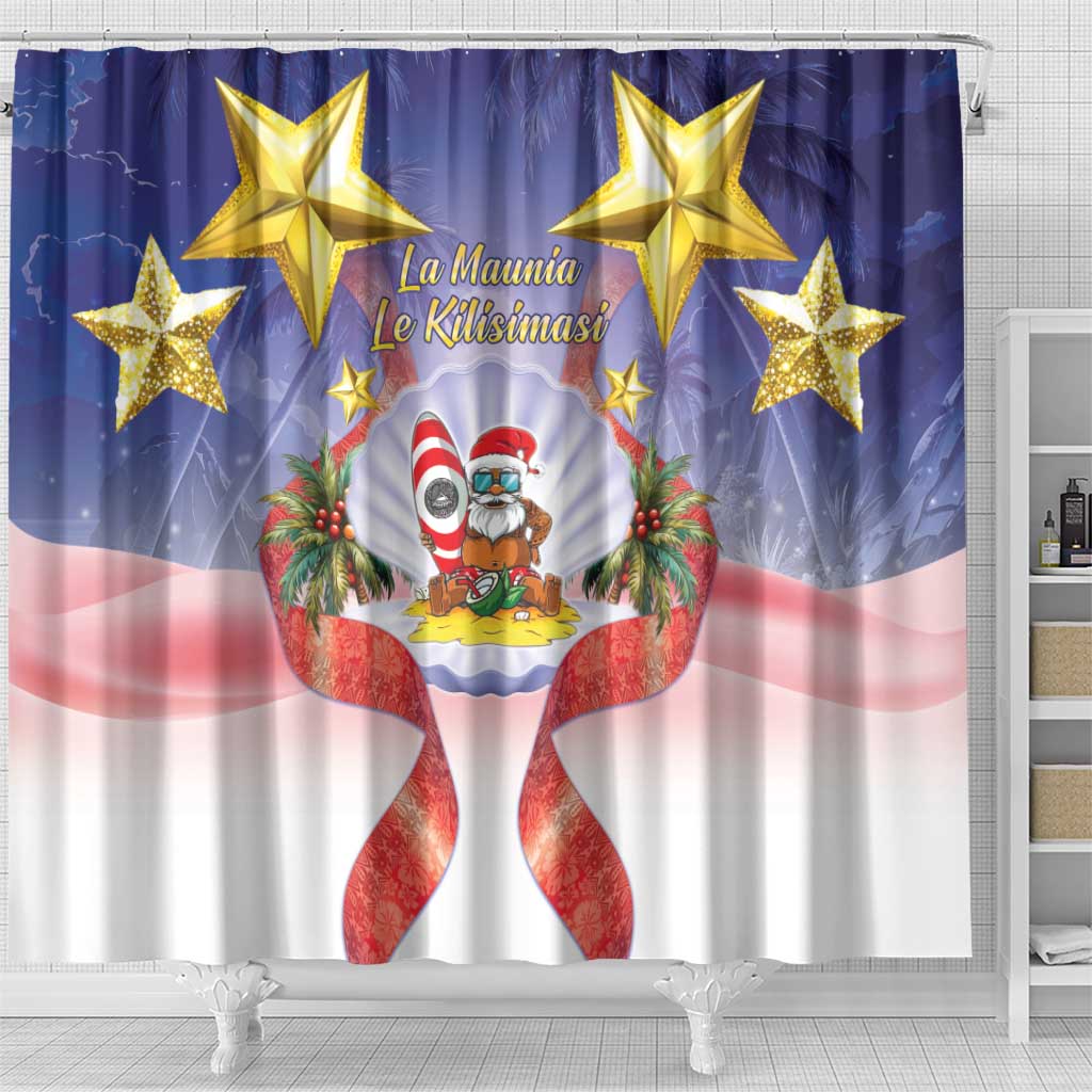 American Samoa Christmas Shower Curtain Seashell Santa Beach Vibes - Polynesian Pride