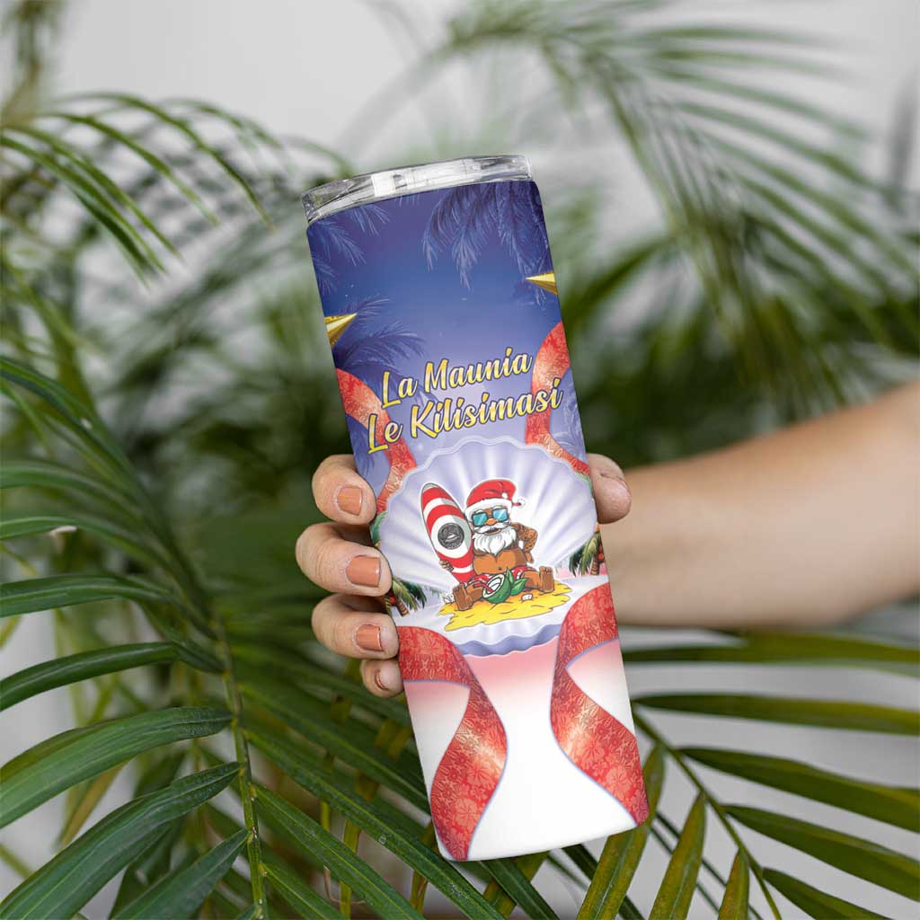 American Samoa Christmas Skinny Tumbler Seashell Santa Beach Vibes - Polynesian Pride