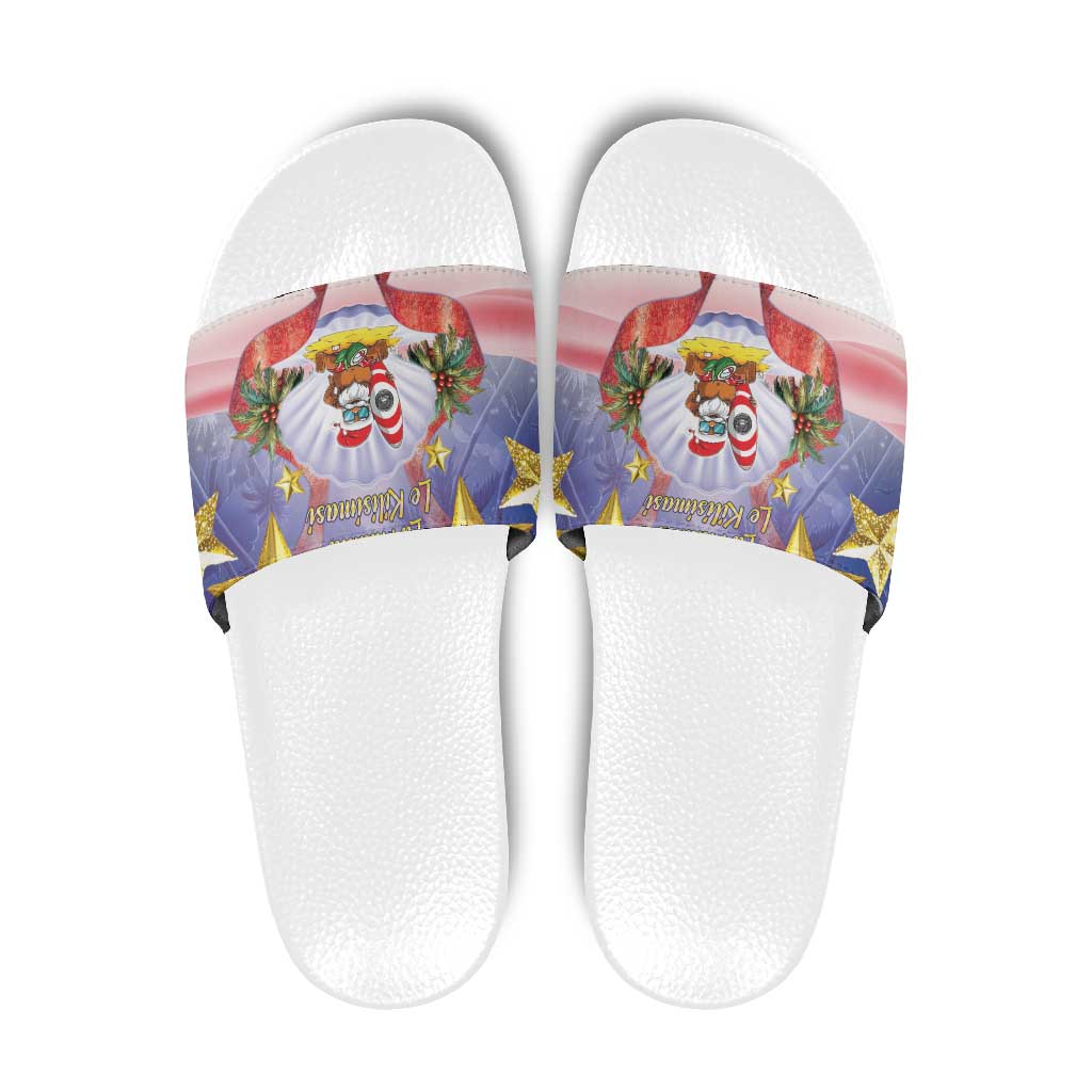 American Samoa Christmas Slide Sandals Seashell Santa Beach Vibes - Polynesian Pride