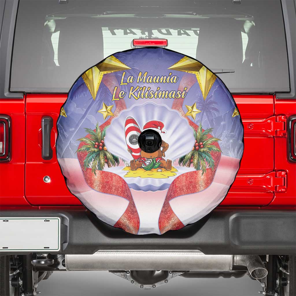 American Samoa Christmas Spare Tire Cover Seashell Santa Beach Vibes - Polynesian Pride
