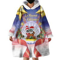 American Samoa Christmas Wearable Blanket Hoodie Seashell Santa Beach Vibes - Polynesian Pride