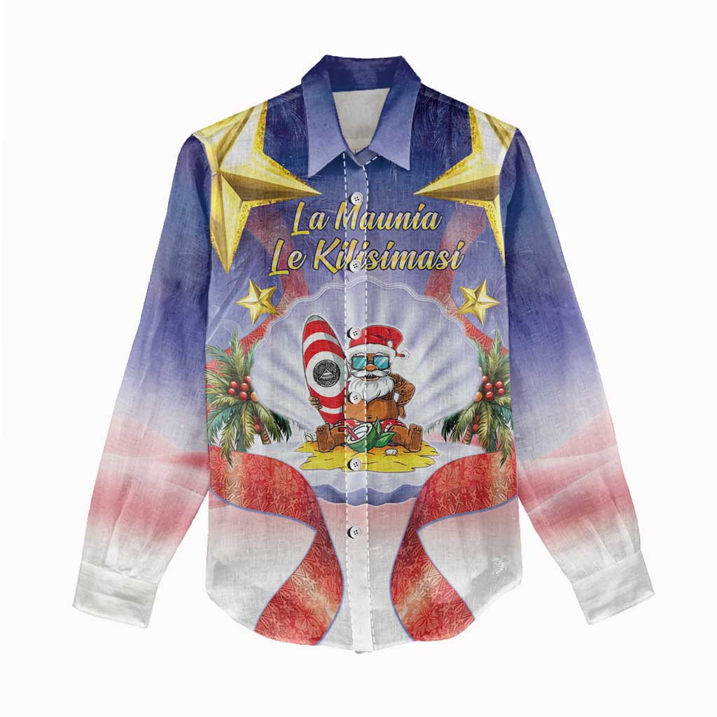 American Samoa Christmas Women Casual Shirt Seashell Santa Beach Vibes - Polynesian Pride
