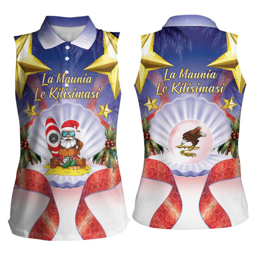 American Samoa Christmas Women Sleeveless Polo Shirt Seashell Santa Beach Vibes - Polynesian Pride