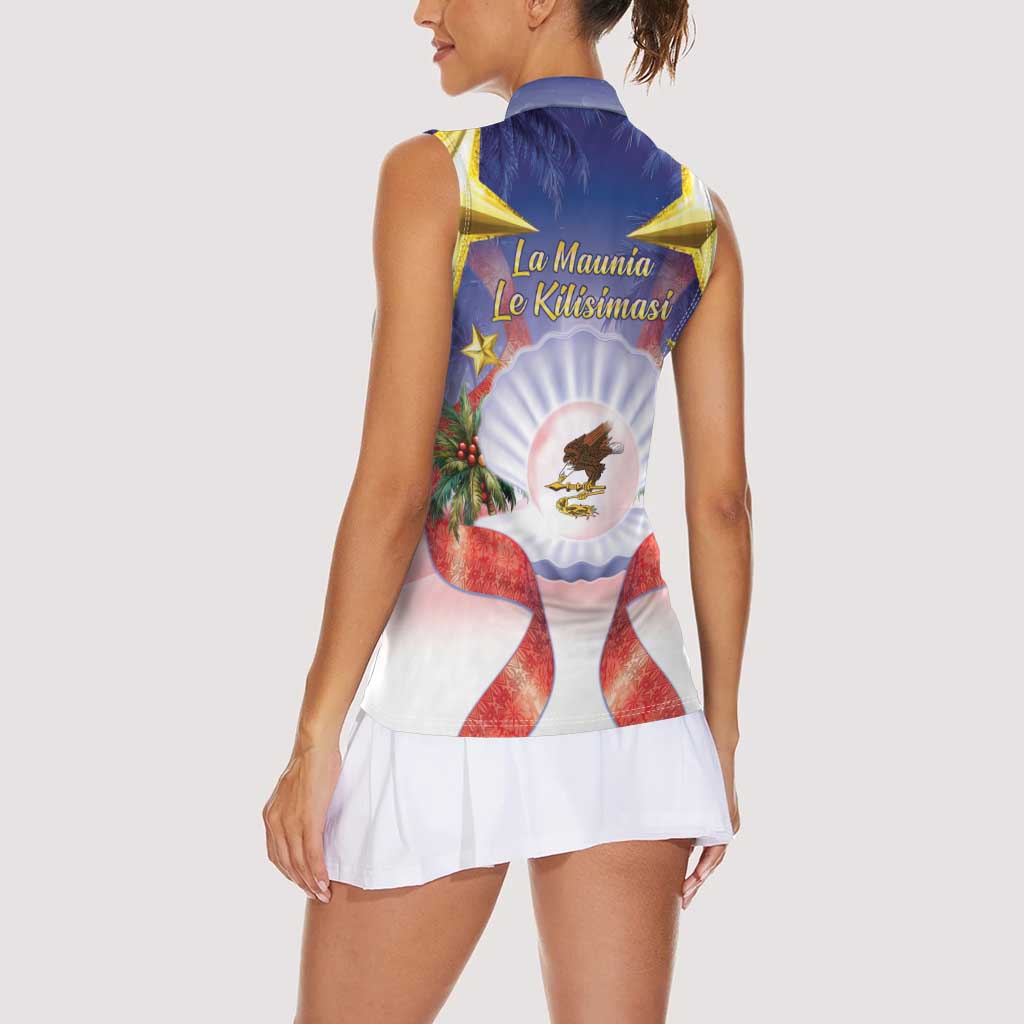 American Samoa Christmas Women Sleeveless Polo Shirt Seashell Santa Beach Vibes - Polynesian Pride