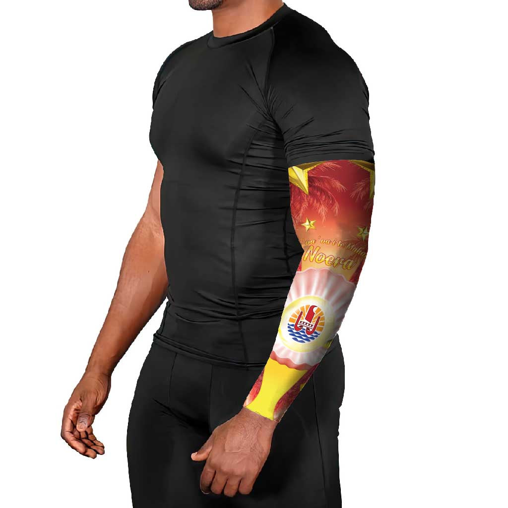 French Polynesia Christmas Arm Sleeves Seashell Santa Beach Vibes - Polynesian Pride