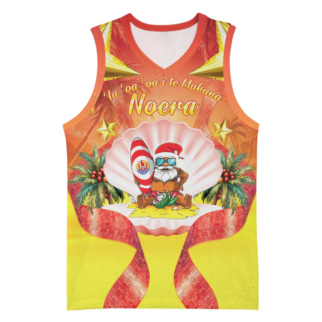 French Polynesia Christmas Basketball Jersey Seashell Santa Beach Vibes - Polynesian Pride