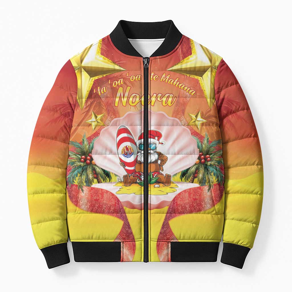 French Polynesia Christmas Bomber Puffer Jacket Seashell Santa Beach Vibes - Polynesian Pride
