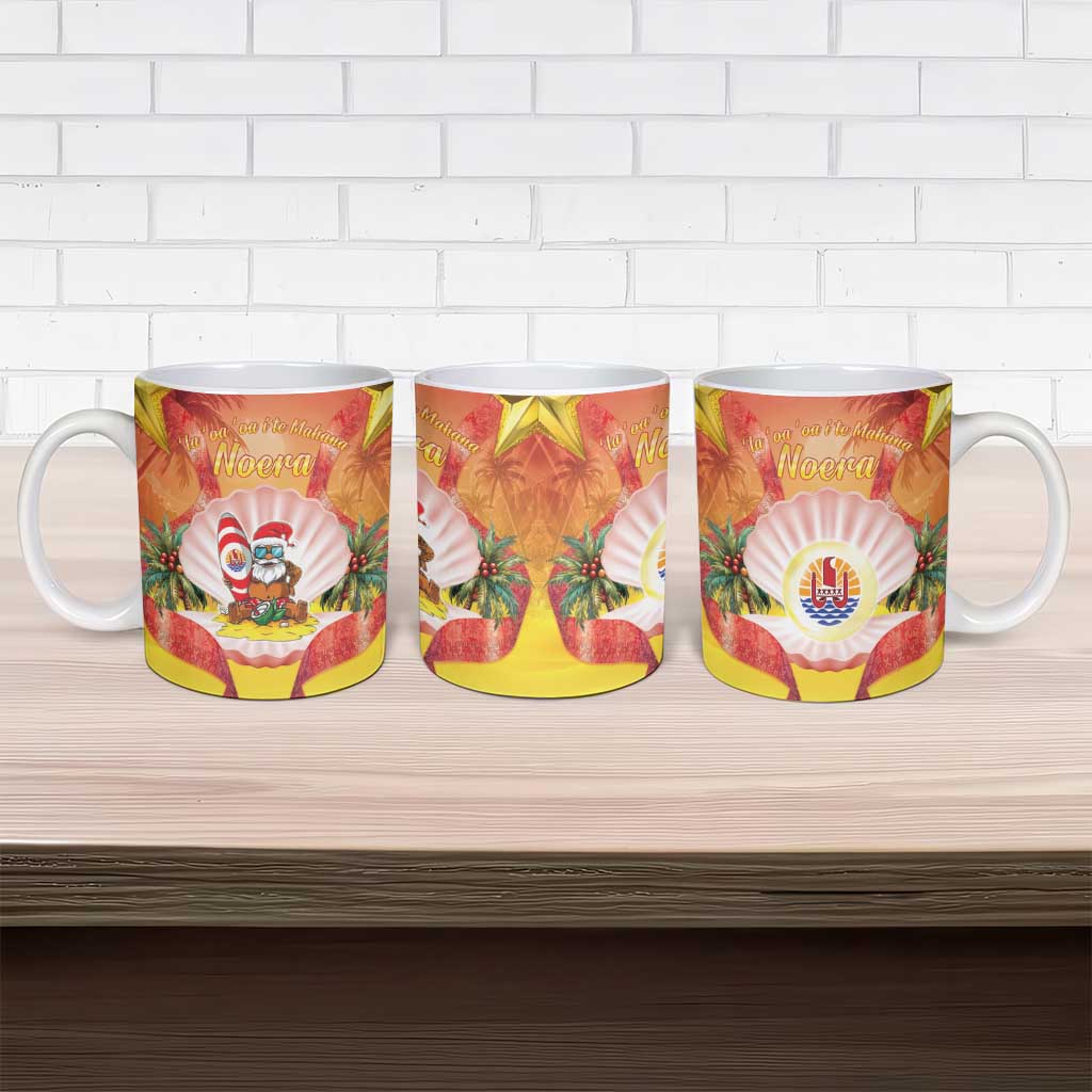 French Polynesia Christmas Ceramic Mug Seashell Santa Beach Vibes - Polynesian Pride
