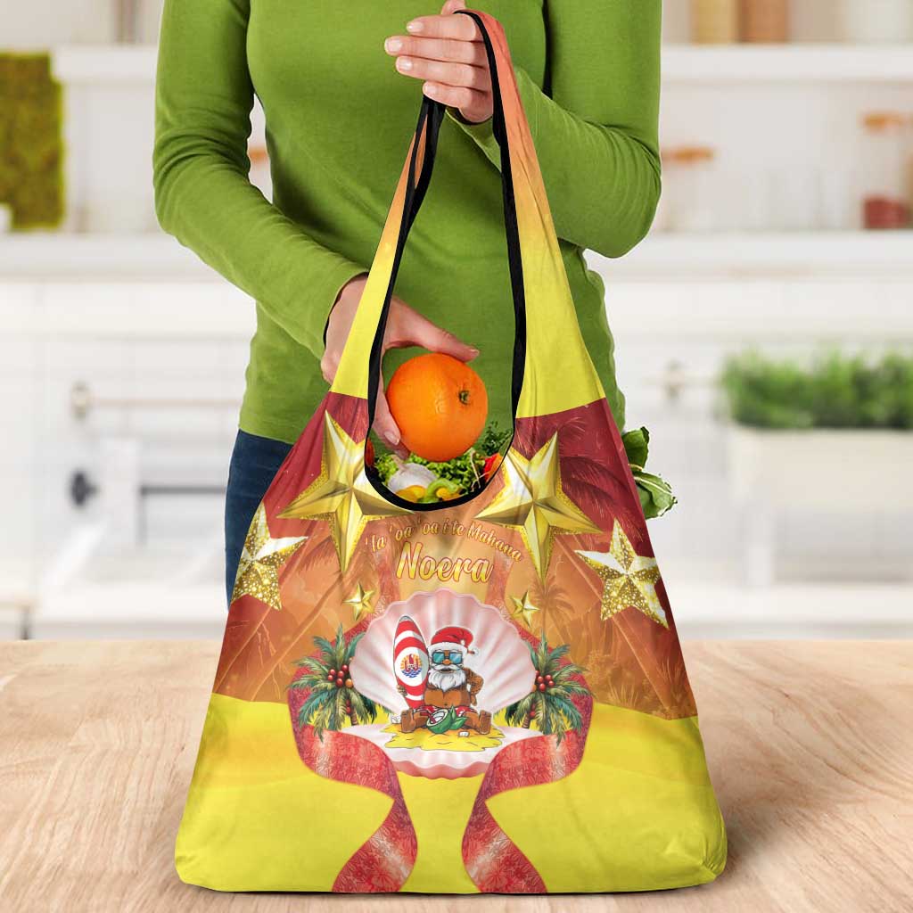 French Polynesia Christmas Grocery Bag Seashell Santa Beach Vibes - Polynesian Pride