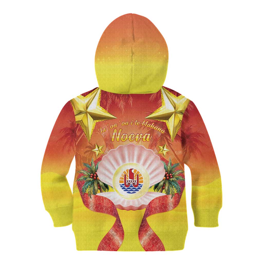 French Polynesia Christmas Kid Hoodie Seashell Santa Beach Vibes - Polynesian Pride