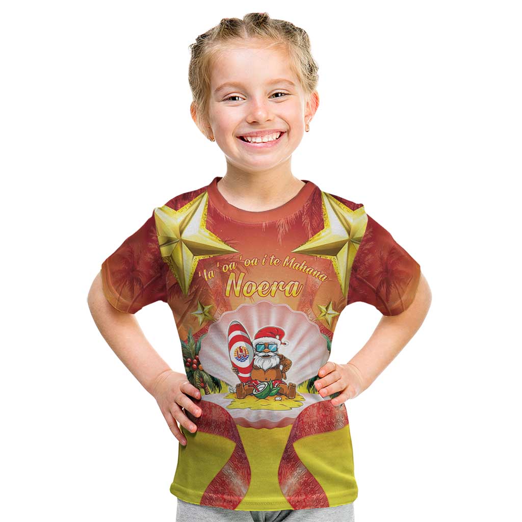 French Polynesia Christmas Kid T Shirt Seashell Santa Beach Vibes - Polynesian Pride