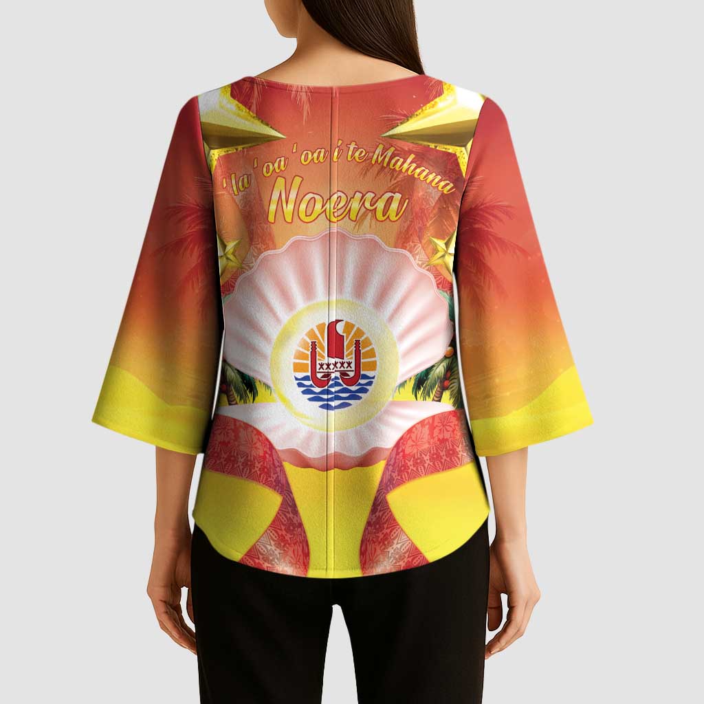 French Polynesia Christmas Kimono Sleeve Blouse Seashell Santa Beach Vibes - Polynesian Pride