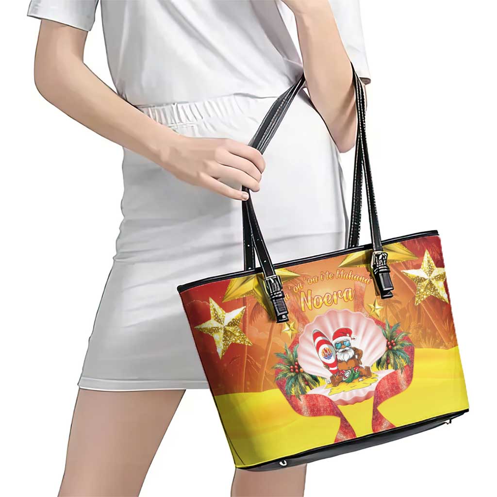 French Polynesia Christmas Leather Tote Bag Seashell Santa Beach Vibes - Polynesian Pride