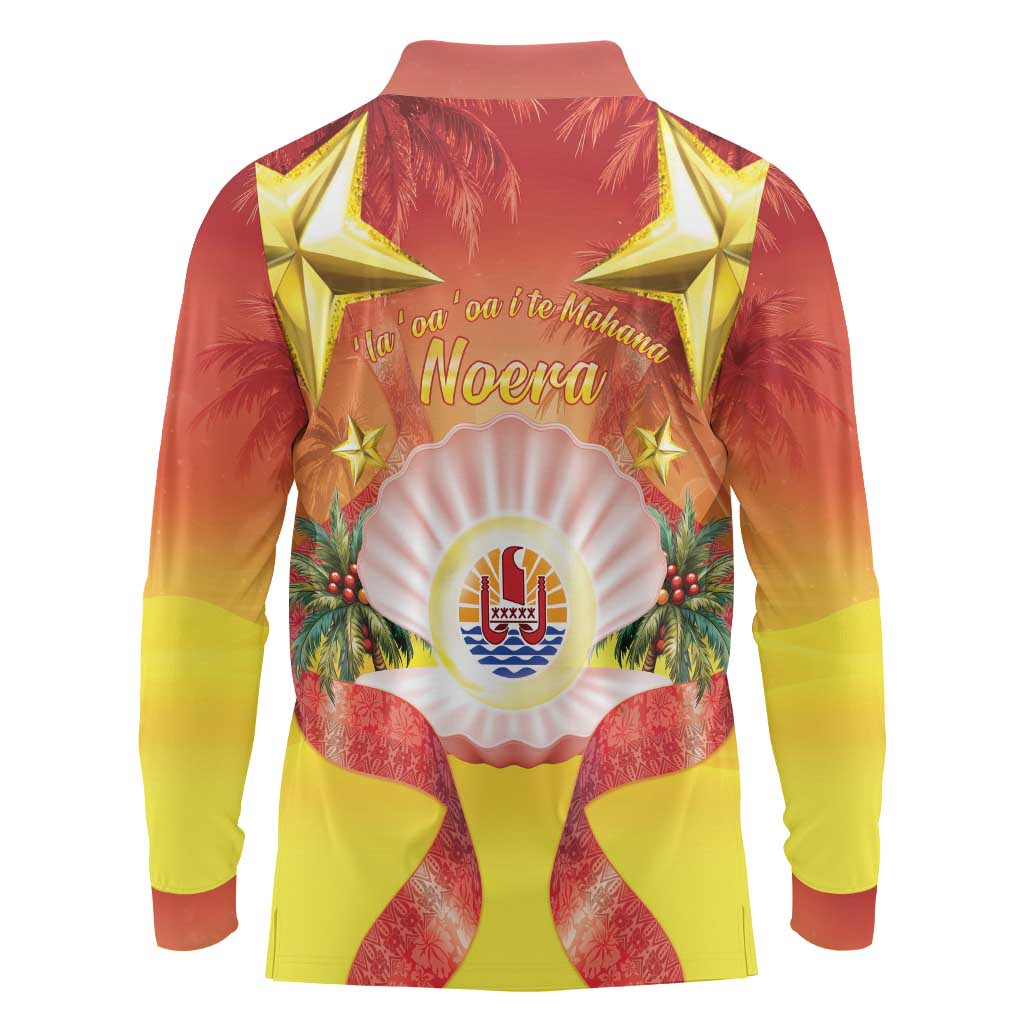 French Polynesia Christmas Long Sleeve Polo Shirt Seashell Santa Beach Vibes - Polynesian Pride