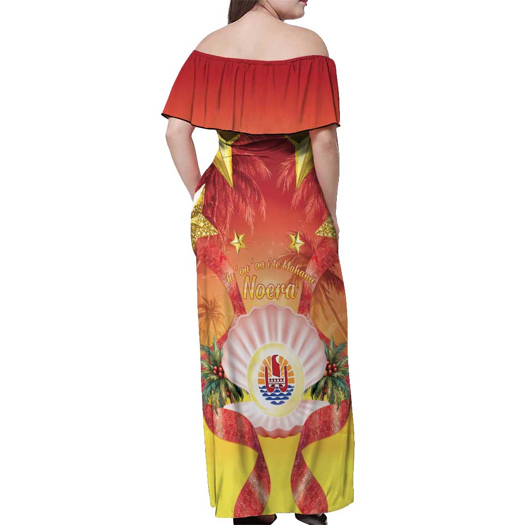 French Polynesia Christmas Off Shoulder Maxi Dress Seashell Santa Beach Vibes - Polynesian Pride