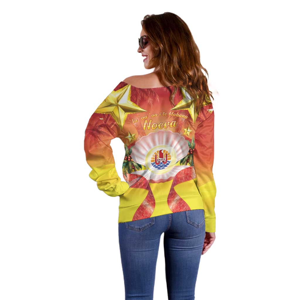 French Polynesia Christmas Off Shoulder Sweater Seashell Santa Beach Vibes - Polynesian Pride