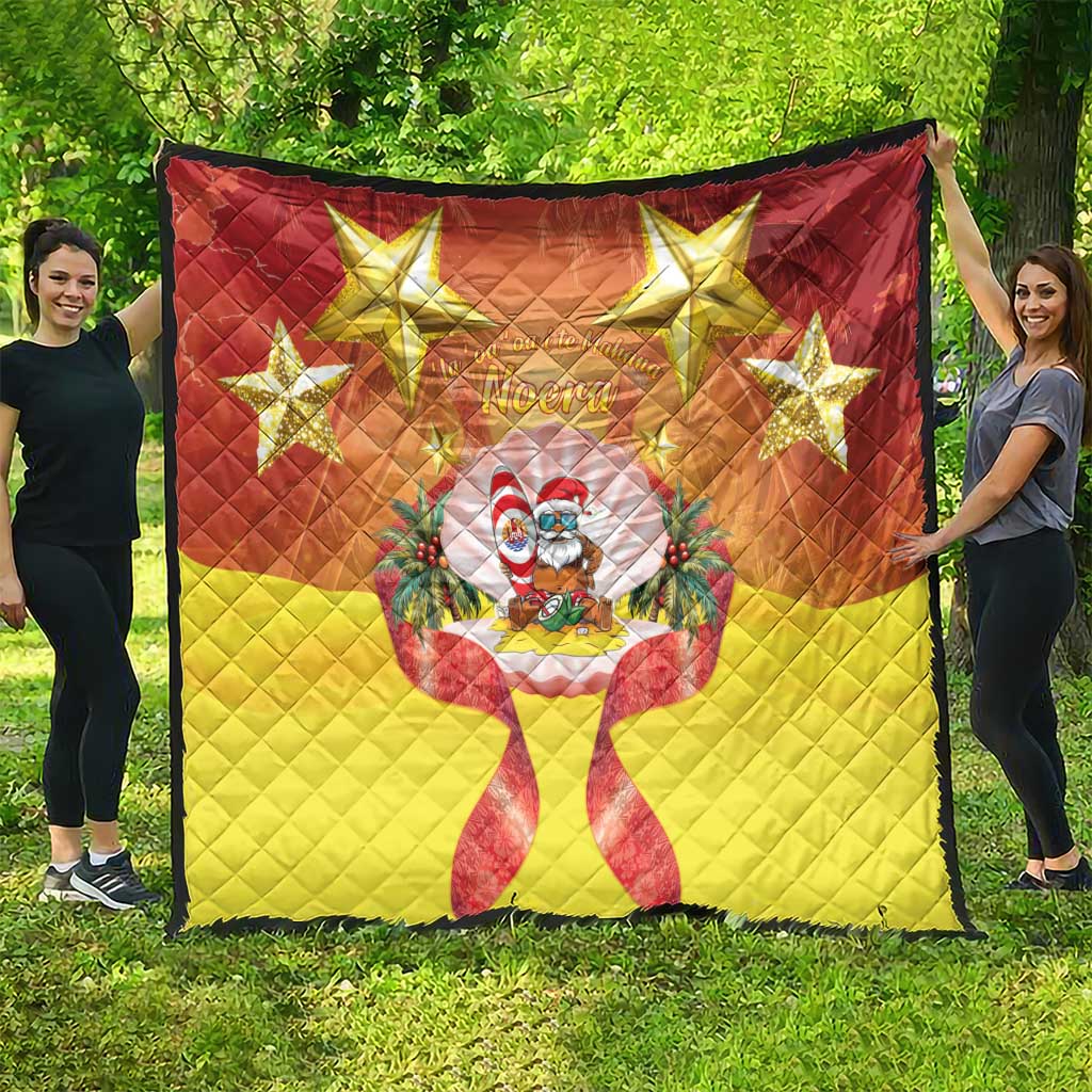 French Polynesia Christmas Quilt Seashell Santa Beach Vibes - Polynesian Pride