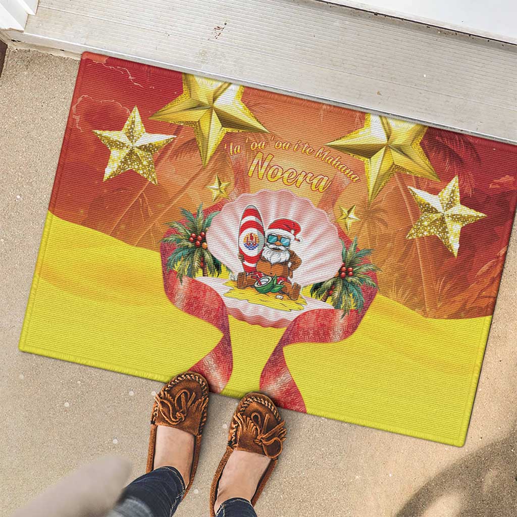 French Polynesia Christmas Rubber Doormat Seashell Santa Beach Vibes - Polynesian Pride