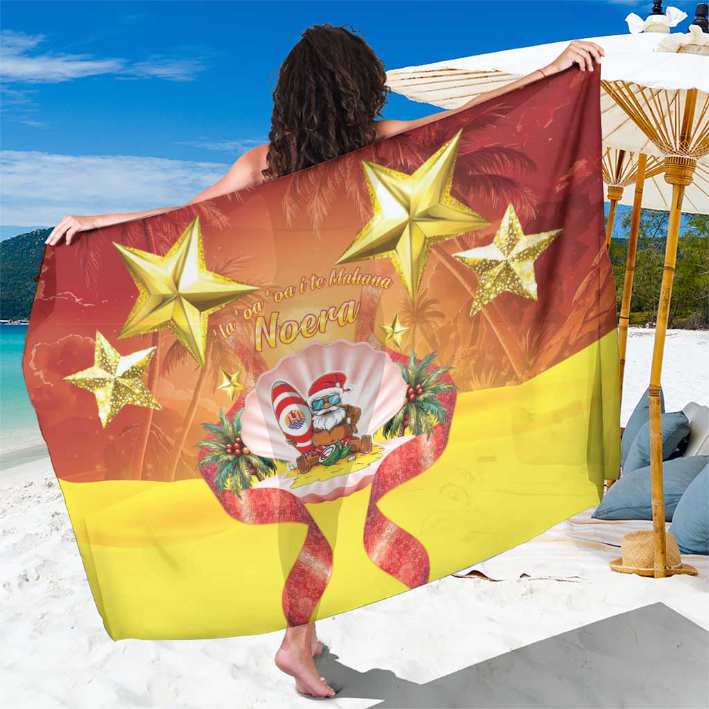 French Polynesia Christmas Sarong Seashell Santa Beach Vibes - Polynesian Pride