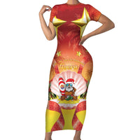 French Polynesia Christmas Short Sleeve Bodycon Dress Seashell Santa Beach Vibes - Polynesian Pride