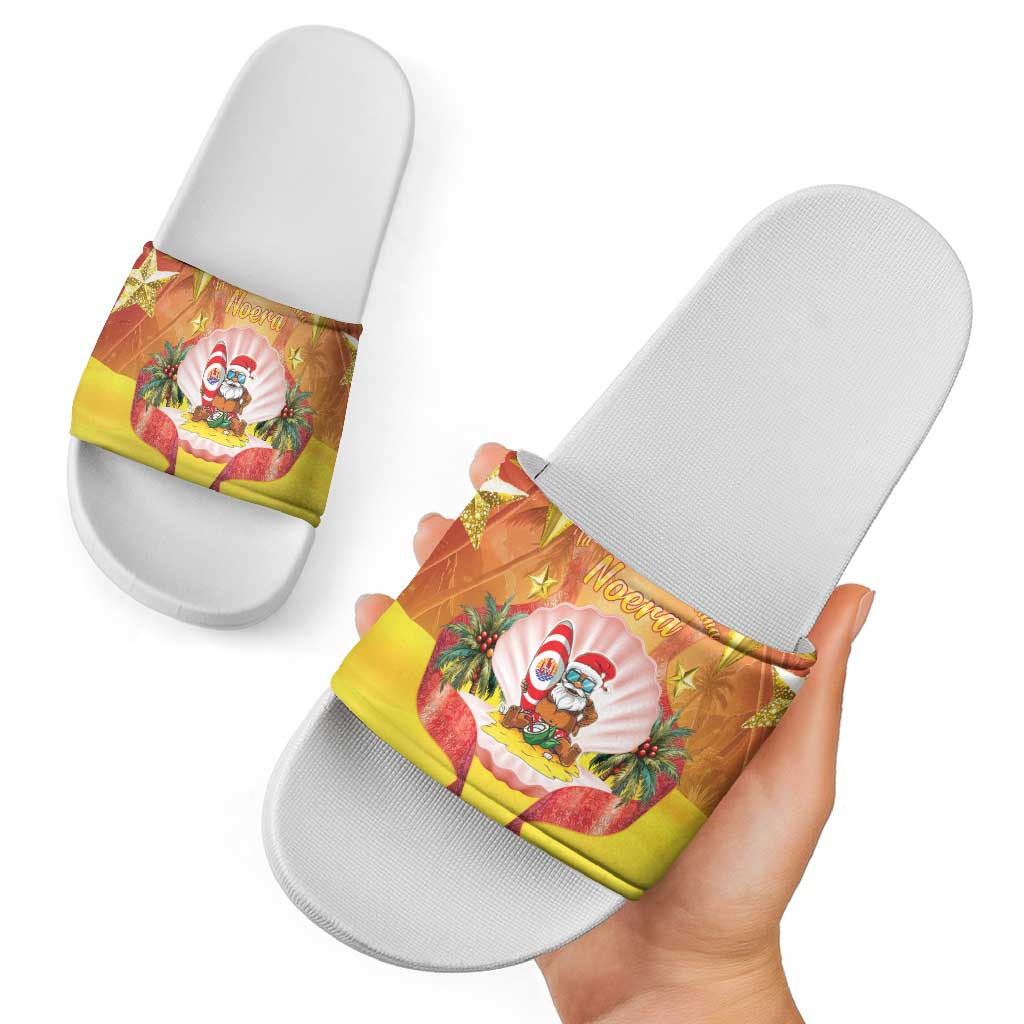 French Polynesia Christmas Slide Sandals Seashell Santa Beach Vibes - Polynesian Pride