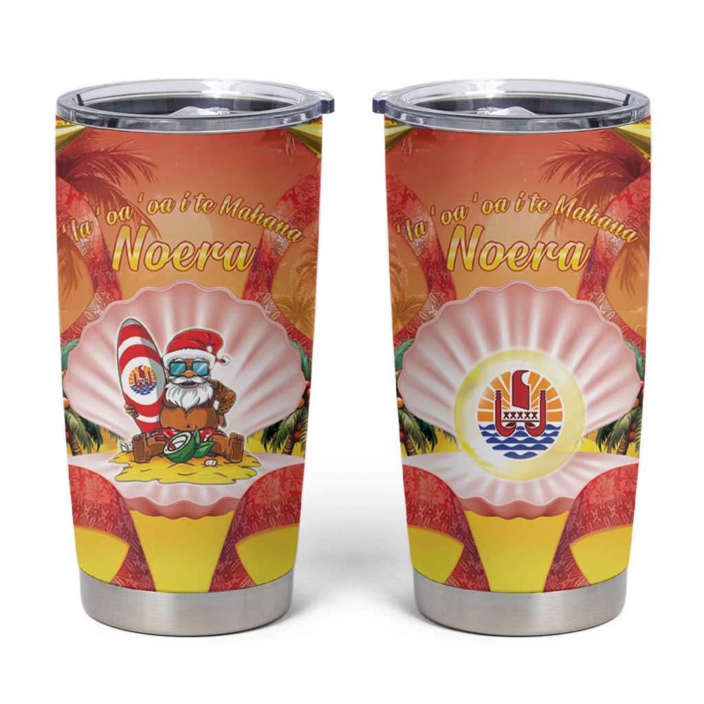 French Polynesia Christmas Tumbler Cup Seashell Santa Beach Vibes - Polynesian Pride