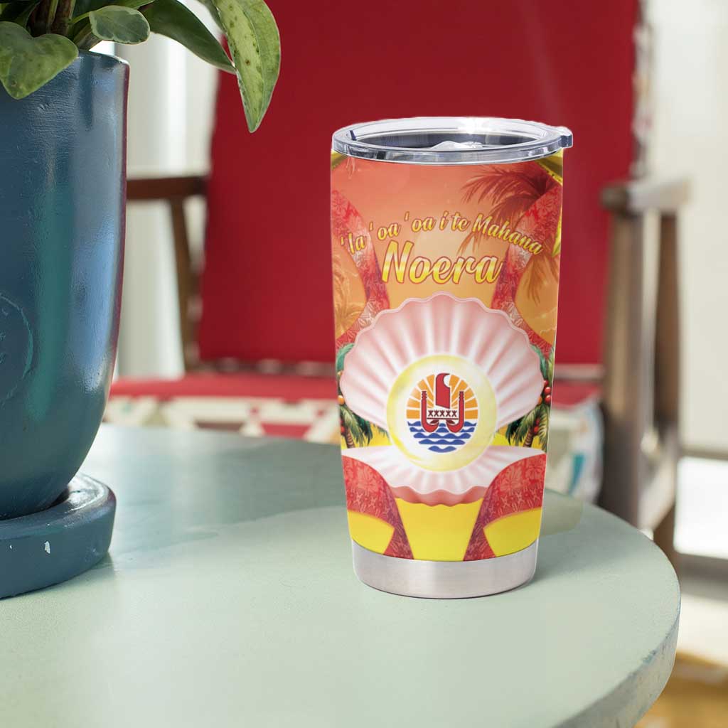 French Polynesia Christmas Tumbler Cup Seashell Santa Beach Vibes - Polynesian Pride