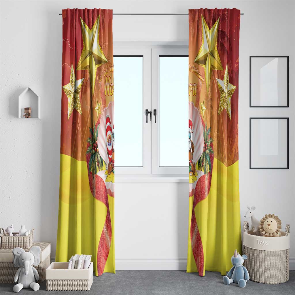 French Polynesia Christmas Window Curtain Seashell Santa Beach Vibes - Polynesian Pride