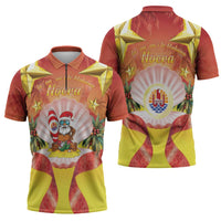 French Polynesia Christmas Zipper Polo Shirt Seashell Santa Beach Vibes - Polynesian Pride