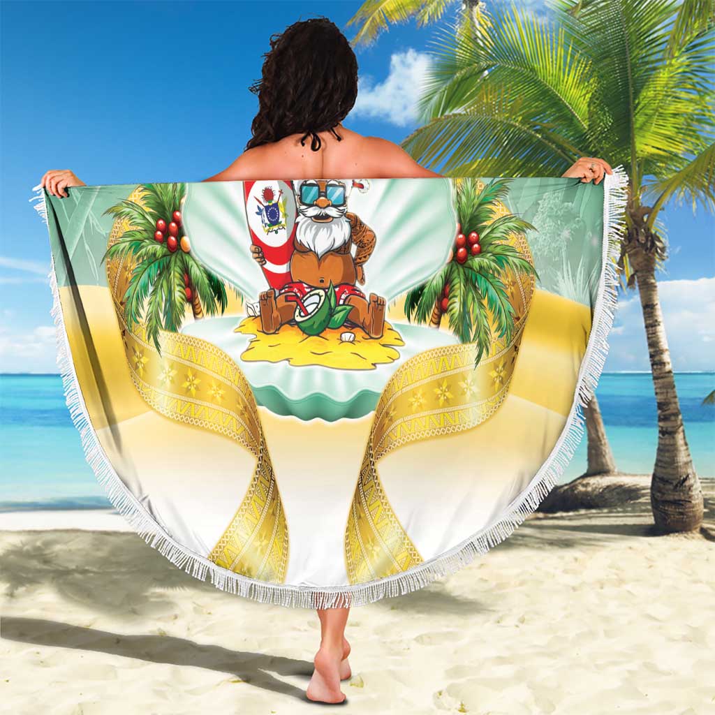 Cook Islands Christmas Beach Blanket Seashell Santa Beach Vibes - Polynesian Pride