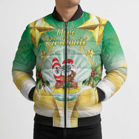 Cook Islands Christmas Bomber Puffer Jacket Seashell Santa Beach Vibes - Polynesian Pride