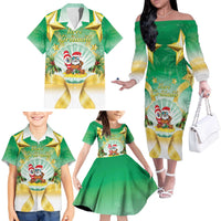 Cook Islands Christmas Family Matching Off The Shoulder Long Sleeve Dress and Hawaiian Shirt Seashell Santa Beach Vibes - Polynesian Pride