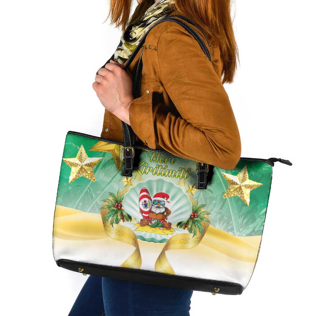 Cook Islands Christmas Leather Tote Bag Seashell Santa Beach Vibes - Polynesian Pride