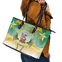 Cook Islands Christmas Leather Tote Bag Seashell Santa Beach Vibes - Polynesian Pride