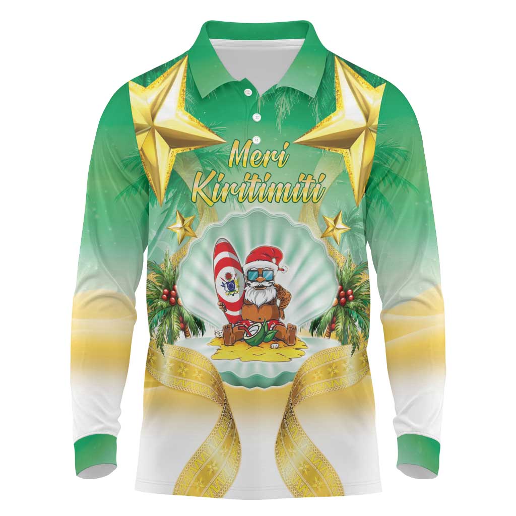 Cook Islands Christmas Long Sleeve Polo Shirt Seashell Santa Beach Vibes - Polynesian Pride