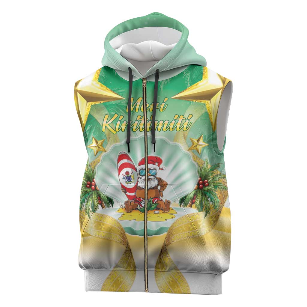 Cook Islands Christmas Sleeveless Zip Hoodie Seashell Santa Beach Vibes - Polynesian Pride