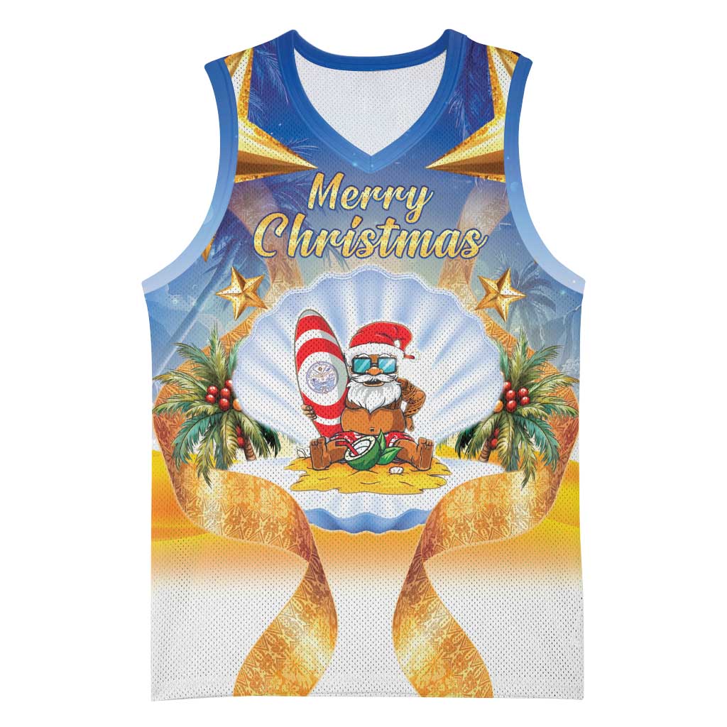 Marshall Islands Christmas Basketball Jersey Seashell Santa Beach Vibes - Polynesian Pride