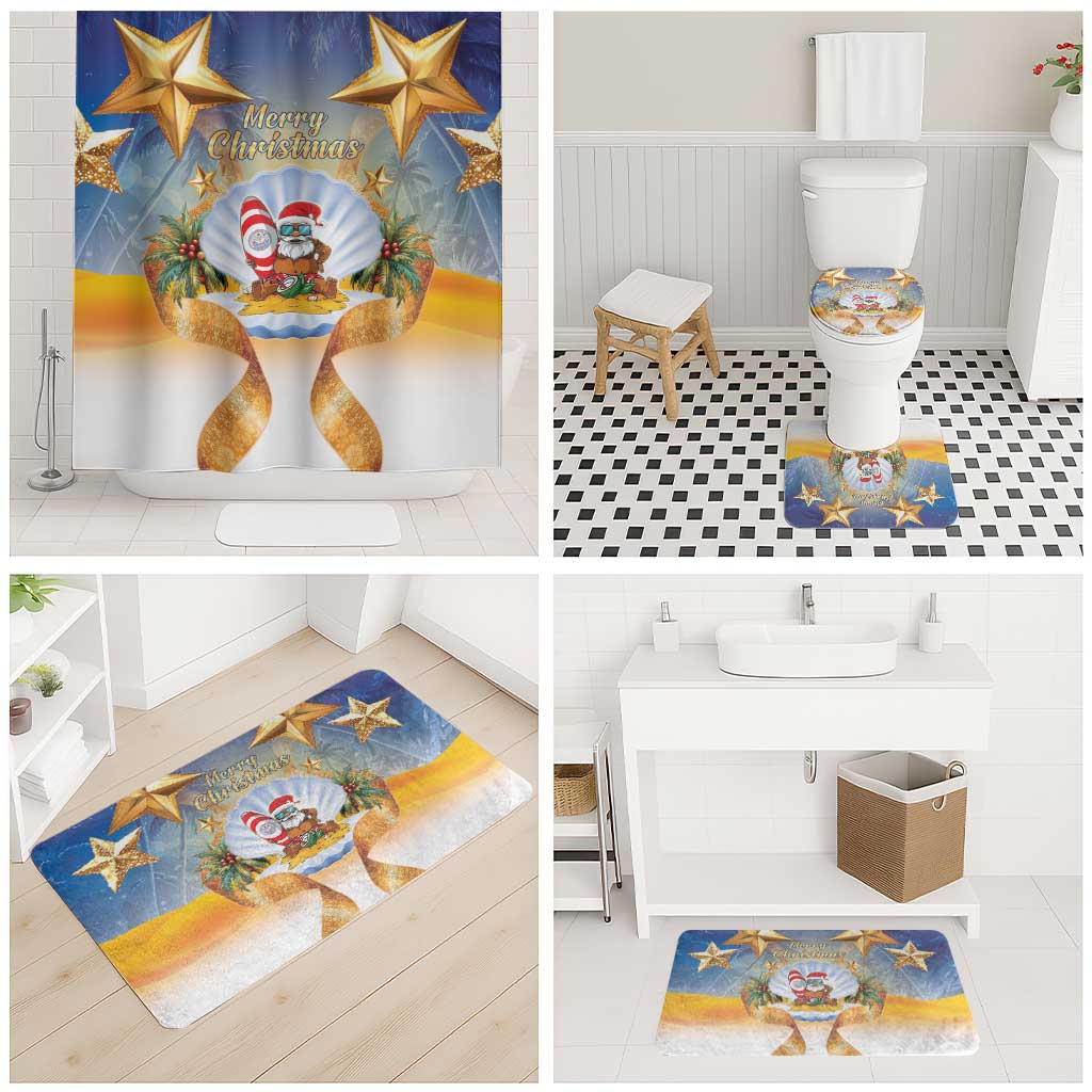 Marshall Islands Christmas Bathroom Set Seashell Santa Beach Vibes - Polynesian Pride