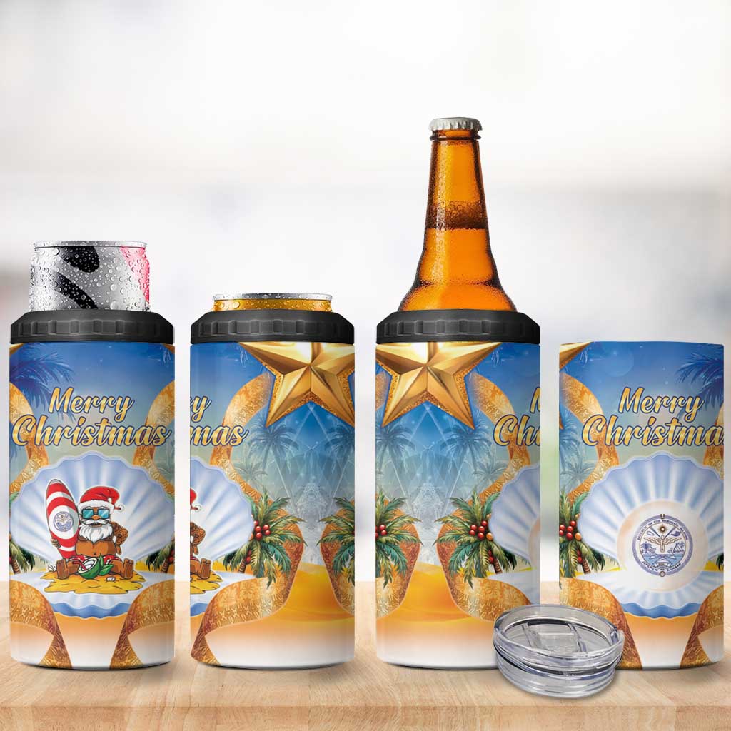 Marshall Islands Christmas 4 in 1 Can Cooler Tumbler Seashell Santa Beach Vibes - Polynesian Pride