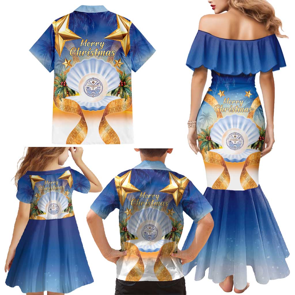 Marshall Islands Christmas Family Matching Mermaid Dress and Hawaiian Shirt Seashell Santa Beach Vibes - Polynesian Pride