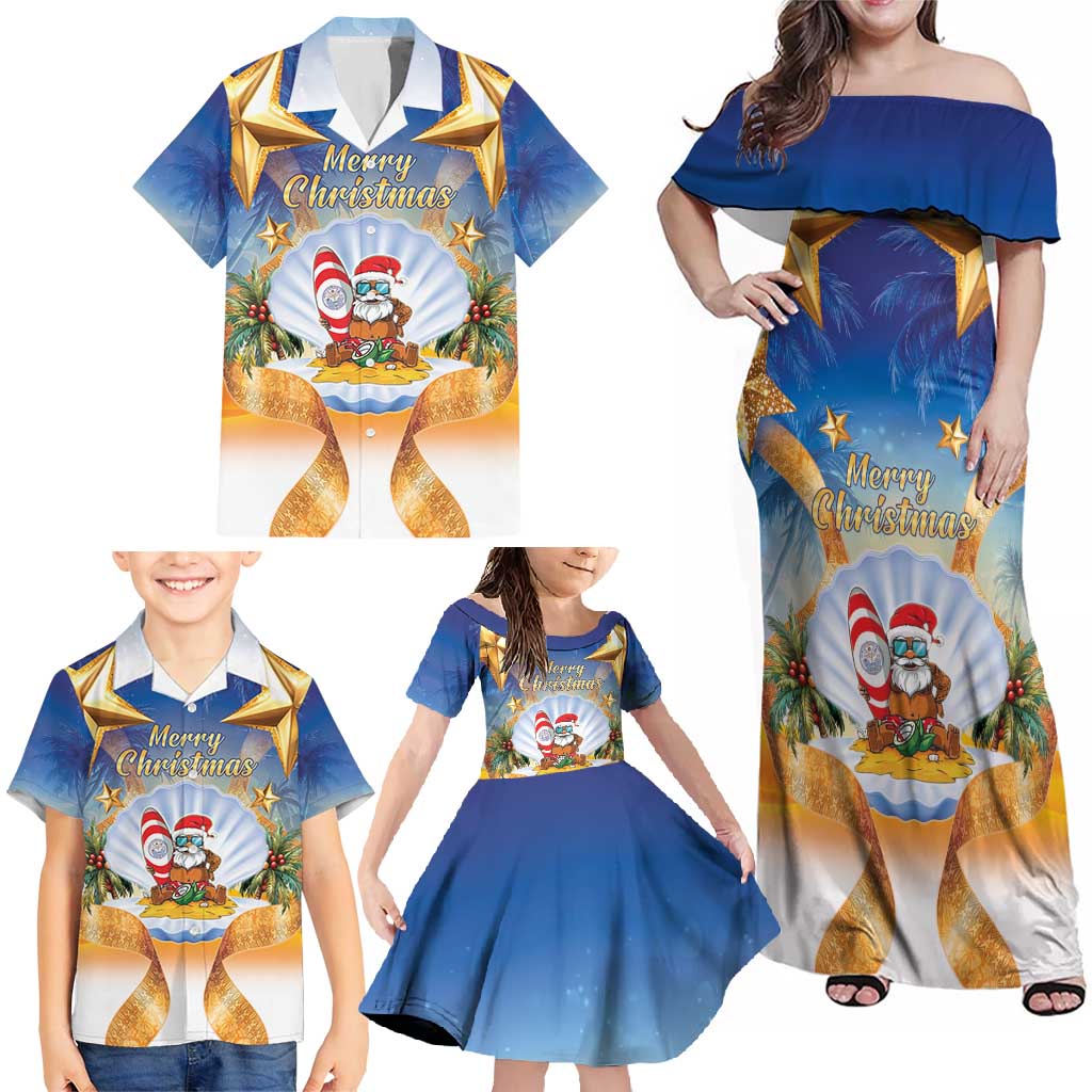 Marshall Islands Christmas Family Matching Off Shoulder Maxi Dress and Hawaiian Shirt Seashell Santa Beach Vibes - Polynesian Pride