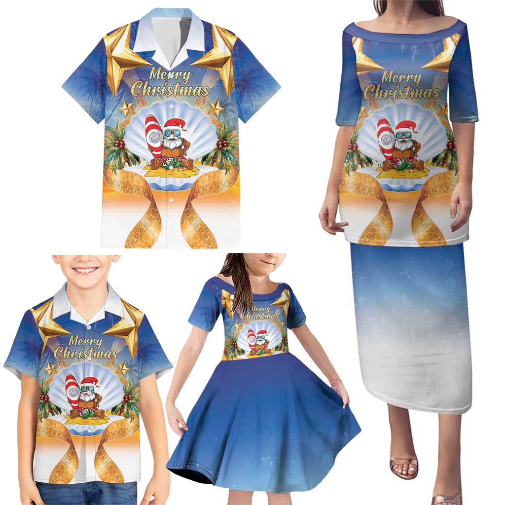 Marshall Islands Christmas Family Matching Puletasi and Hawaiian Shirt Seashell Santa Beach Vibes - Polynesian Pride