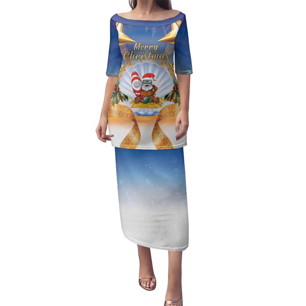 Marshall Islands Christmas Family Matching Puletasi and Hawaiian Shirt Seashell Santa Beach Vibes - Polynesian Pride