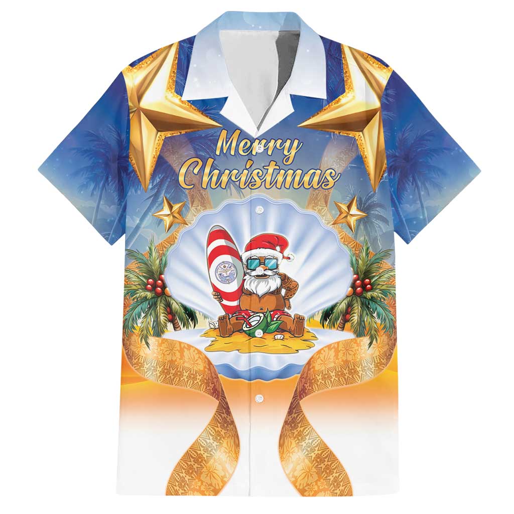 Marshall Islands Christmas Family Matching Short Sleeve Bodycon Dress and Hawaiian Shirt Seashell Santa Beach Vibes - Polynesian Pride