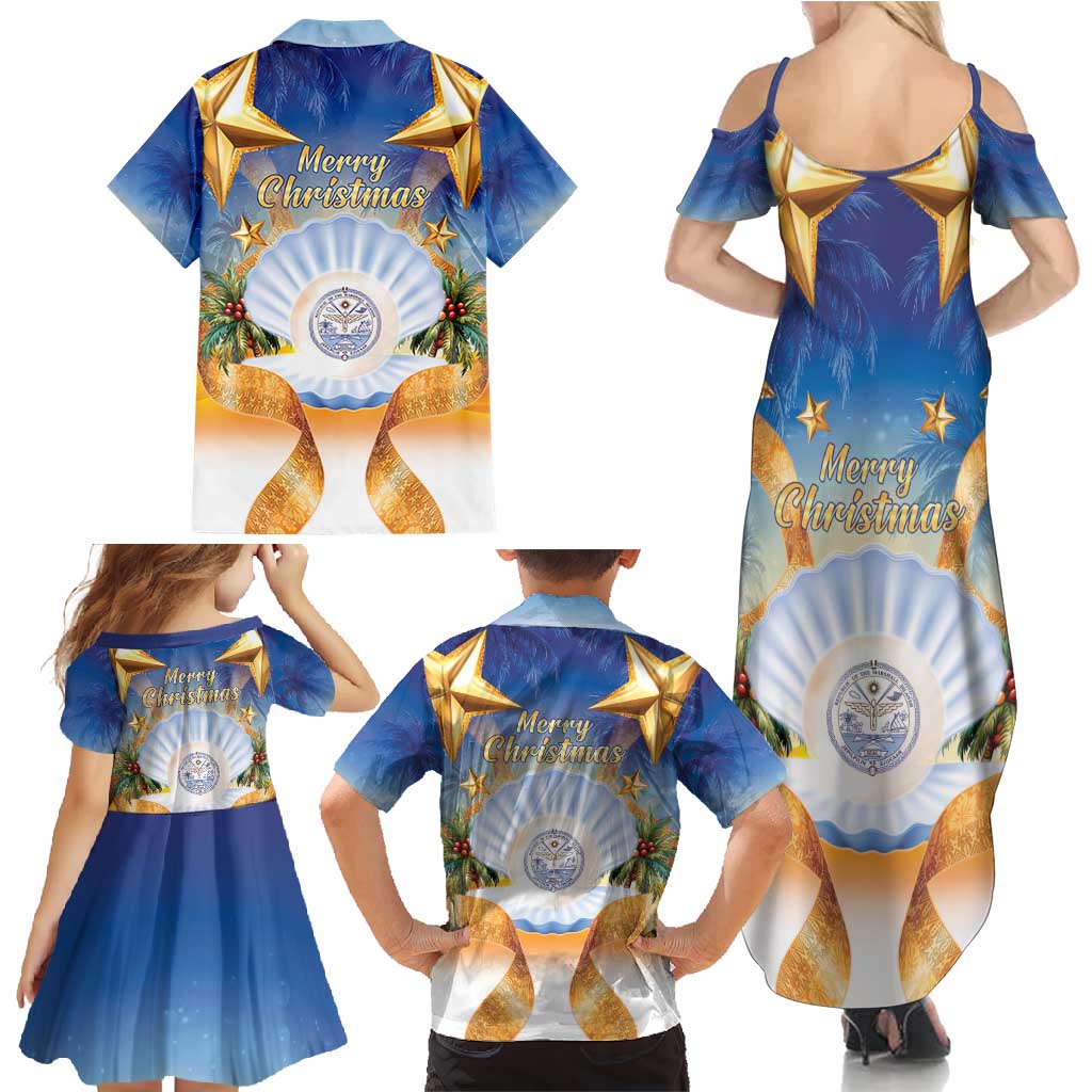 Marshall Islands Christmas Family Matching Summer Maxi Dress and Hawaiian Shirt Seashell Santa Beach Vibes - Polynesian Pride